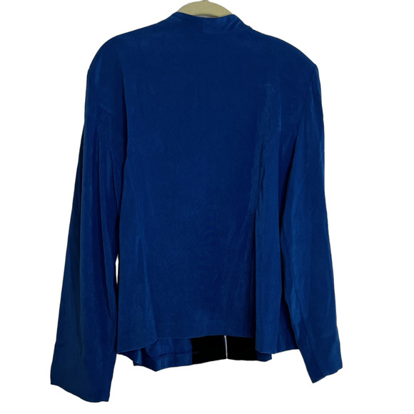 R&K Originals Womens Twill Jacket Size 14 Blue Zip Front Beaded Neckline VTG - Picture 3 of 5